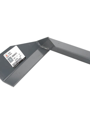 A robust gray metal bracket from AGCO, labeled with essential text and a clear barcode (Product Name: AGCO | BRACKET - D28284574).