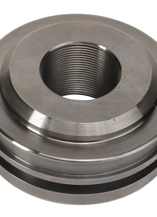 The AGCO Piston - 816860030610 is a metal threaded ring component featuring a central circular hole and two black rubber rings on its outer edge, commonly used in machinery or mechanical assemblies. Note: No current product description available.