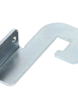 The AGCO Latch, Right Hand - Acx2760140 is a metal bracket featuring two pre-drilled holes on one end and a curved, hook-like shape on the other. No additional product description information is available.