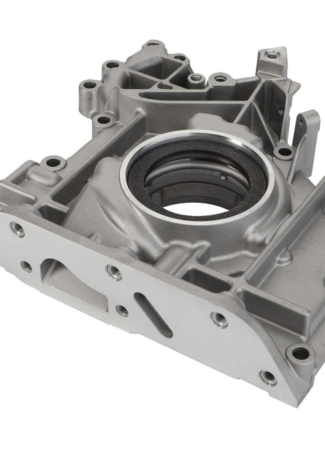 The AGCO Crankcase End Cover - F404200210090 is a metallic engine timing cover featuring a central circular opening and multiple bolt holes for secure attachment. No current product description is available for this item.