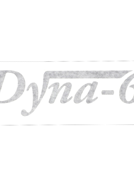 A grey "Dyna-6" logo with stylized lettering on a white background, featured in the genuine AGCO Decals collection under the name AGCO | Decal, Dyna-6 - 4282047M1, designed for agricultural engineering.