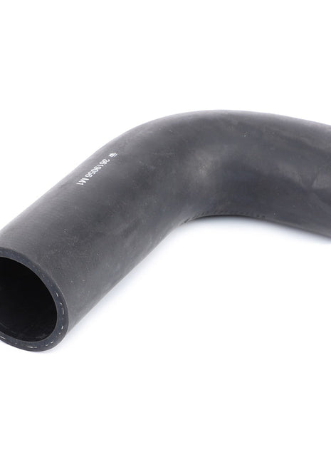 A black rubber pipe with a curved angle, photographed against a white background, showcases the quality of the AGCO Upper Radiator Hose - 3619056M1 that fits Massey Ferguson models.