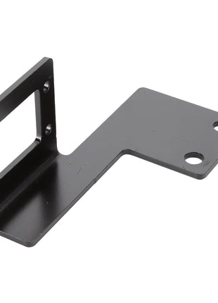 The AGCO Bracket - Acw2176510 is a black metal mounting bracket featuring two bolt holes and an angled design, making it perfect for various installations.