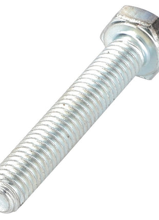 A close-up of the AGCO Hex Cap Screw - Va020758, a metallic hex bolt with threading along the shaft and a hexagonal head, commonly used for fastening materials together. No current product description available.