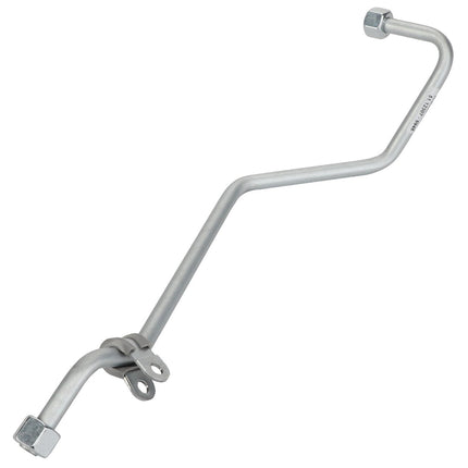 A bent metallic fuel line, branded AGCO | Fuel Line - F530200710330, featuring a hexagonal fitting at each end and an attached central bracket.