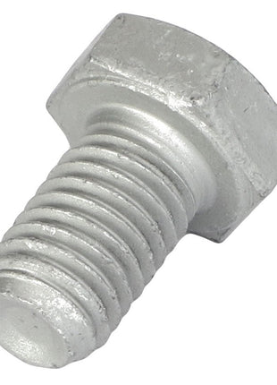 Close-up of the AGCO Hexagonal Bolt - Acw1044730, featuring a silver metal body with a hexagonal head and threaded design, viewed from an angle.