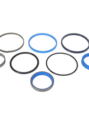 The AGCO SEALS KIT - AL5033709 features a set of eight circular seals and rings in varying sizes, including blue and black ones, beautifully arranged on a white background. The product is branded by AGCO, though detailed product descriptions are currently unavailable.