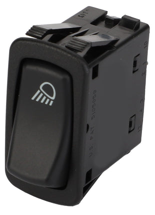 Close-up image of the AGCO | WORK LIGHT ROCKER SWITCH - AG330501, a sleek, black rectangular car headlight switch, prominently featuring a headlight icon.