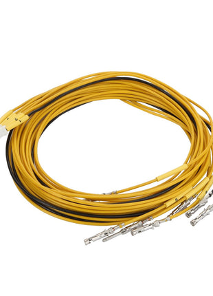 AGCO | CABLE - D44900042: A coiled yellow electrical wiring harness with white connectors on one end and metal connectors on the other. No current product description available.