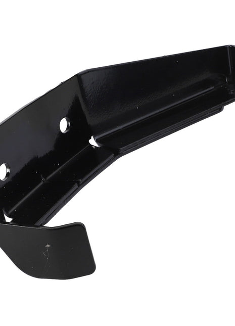 The AGCO Door Support - Acx2939750 is a sturdy black metal bracket featuring two screw holes and a convenient hook-like extension.