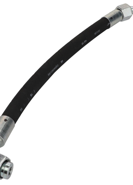 The AGCO Hydraulic Hose - Acw6040140 is a flexible black hydraulic hose featuring metallic fittings on both ends.