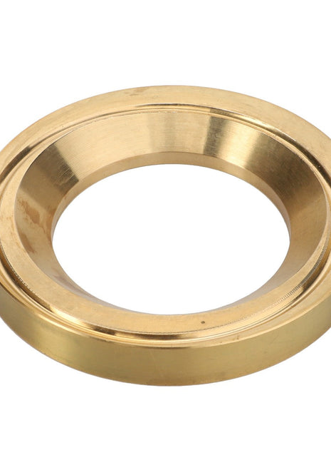 Discover the AGCO Adjusting Washer - Acp0369100, a circular brass ring with a polished surface. This unique piece features a wide outer edge and an inner cutout.