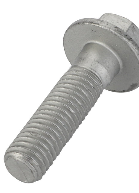 A close-up image of the AGCO Hex Flange Head Machine Screw - Acw1040940, featuring a silver hex bolt with a threaded shaft and an integrated washer under the hex head.