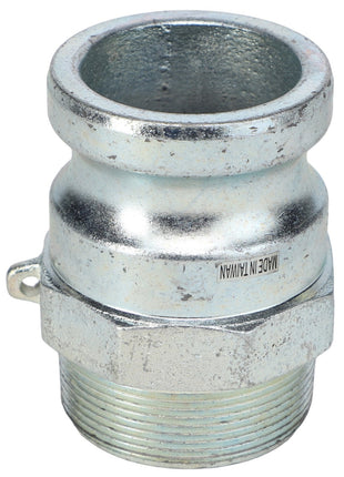 A metal cam and groove fitting with threads and a sleek, shiny surface named the AGCO | NIPPLE - AG552348. The text "Made in Taiwan" is visible on the fitting, but currently, no product description information is available.