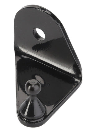 The AGCO RIGHT HAND BRACKET - 0.010.6270.2 is a black metal bracket featuring a small peg at one end and a hole at the other, suitable for versatile applications. For more details, please contact our support team.