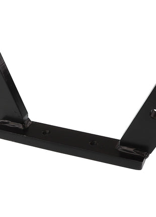 The AGCO | BRACKET - AL10358597 from AGCO is a durable black metal bracket featuring two angled arms and multiple mounting holes, designed for versatile and secure mounting solutions.