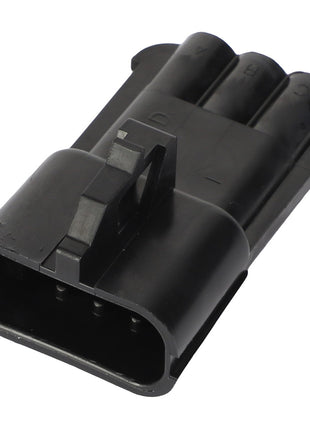 The AGCO | PLUG CONNECTOR - AG517618 is a black rectangular electrical connector featuring three slots and a locking mechanism on top. No additional current product description information is available.