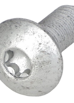 Close-up of the AGCO Button Socket Head Capscrew - Acw4075160, featuring a silver finish and a flat, circular head with a unique Allen-style socket. The short screw has a threaded body. No current product description information available.