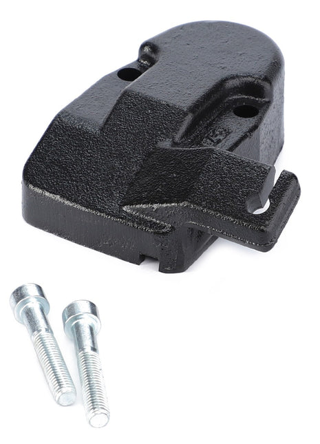 An ideal integration for your AGCO Parts linkage components, the AGCO Support Cover, Automatic Clevis - F816500070060, comes in black metal and includes two mounting bolts.