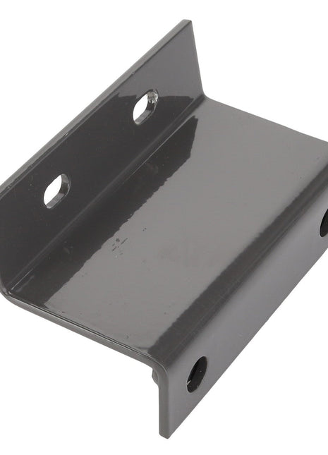 A metal L-bracket labeled "AGCO | BRACKET - D28185631" from the brand AGCO, featuring four holes—two on the vertical side and two on the horizontal side—is displayed against a white background. Specific dimensions are not provided.