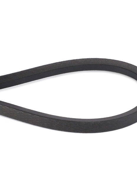 A close-up of a black rubber belt with a precise profile, displayed in a looped formation against a white background. Ideal for optimal performance, the AGCO Drive Belt for Fan and Stripper Beater (D41926000) is designed to meet rigorous standards.