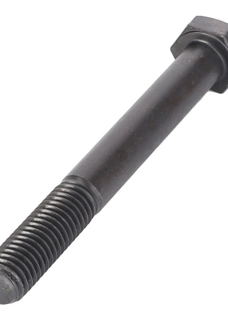 The AGCO | Hexagonal Head Bolt - 3009937X1 is a single black bolt featuring a hexagonal head, partial threading, and a smooth shank portion. No current product description available.