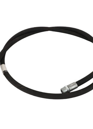 Introducing the AGCO | Hose - Acp0319180, a black rubber hose featuring durable metal connectors at both ends, coiled in a circular shape and designed for versatile use. Though it currently lacks a detailed description, this product by AGCO promises reliable functionality.