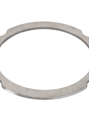 The AGCO Compensating Ring - F007200210310 is a flat, circular metal washer featuring four symmetrical cutouts around its edge. No current product description is available for this item.