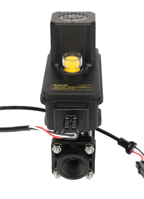 Image of the AGCO | VALVE - AG426406 industrial solenoid valve with wiring connectors and a black housing, featuring a yellow indicator on top. No current product description information is available.