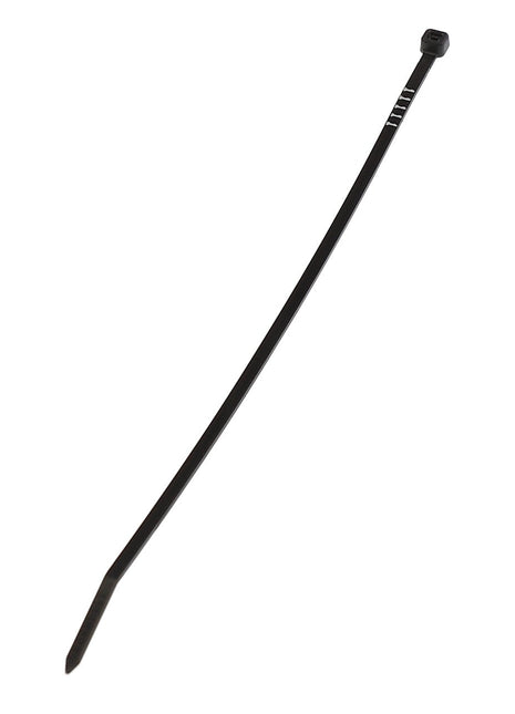 The AGCO | CABLE TIE - AL5034427 is a black plastic zip tie, featuring a rectangular locking head and a serrated tail. No additional product description information is available at this time.