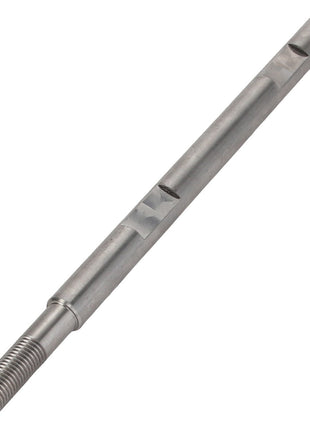 The AGCO JOURNAL - D28785331 is a metal rod featuring a threaded end and multiple notches along its length, demonstrating precise engineering design.
