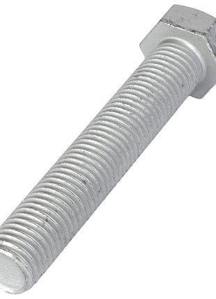 A close-up image of the AGCO Hexagonal Head Bolt - AG522832, showcasing its shiny, metallic surface and fine threading along the shaft, reflecting light brilliantly.