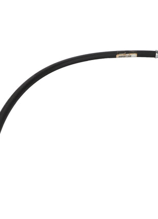 The AGCO Hydraulic Hose - Acp0008060 is a black, flexible hose featuring silver metal connectors at both ends and a slightly curved design. No current product description available.