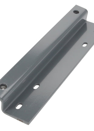 A grey metal L-bracket with multiple holes for mounting, known as the AGCO BRACKET - D28185630, though no current information is available about its specific applications.