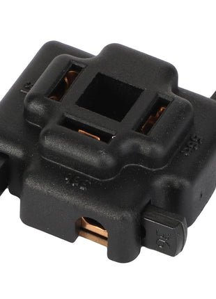 The AGCO | CONNECTOR - AG609486 is a sleek black plastic electrical connector with a central square opening and multiple contact points.