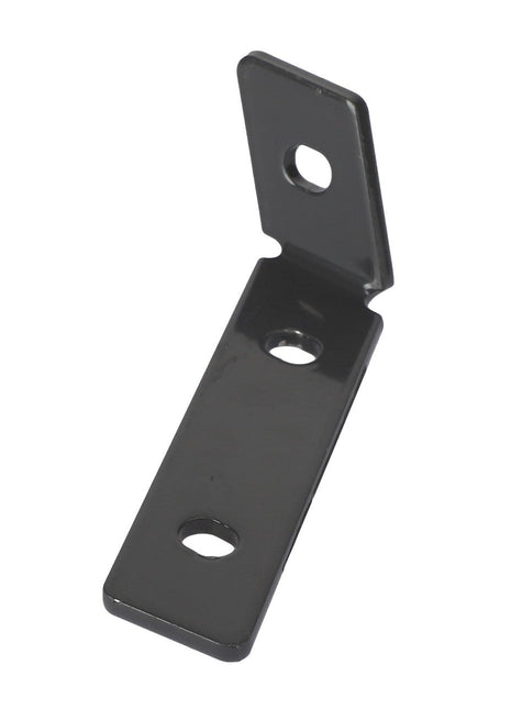 The AGCO Corner - Acx2870840 is a black metal bracket featuring three circular holes, with two located on the main horizontal section and one on the vertical section.
