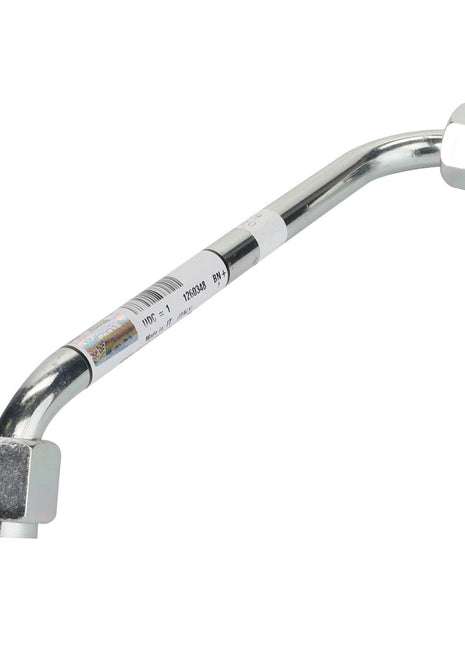 The AGCO Tube Assy - Acw1886620 is a metal pipe fitting featuring hexagonal connections at both ends and a slight curve in the middle, with a product label wrapped around it. No current product description information is available.