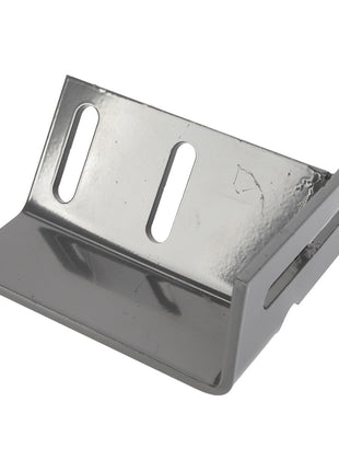 The AGCO | BRACKET - D28785346 by AGCO is a metal mounting bracket featuring three elongated holes and a flat base, designed for efficient securing of objects or equipment. It boasts smooth edges and a shiny surface. Further product specifications are currently unavailable.