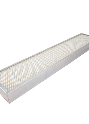 The AGCO Cab Filter Cartridge - 8022345 features a rectangular metal design with a mesh grid covering the top surface, ensuring optimal cabin air circulation and effective prevention of contaminants.