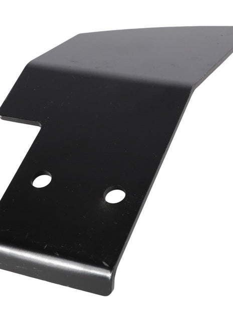 The AGCO SCRAPER - E70392 is a black metal bracket with an angular design and two circular holes. No additional product description information is available at the moment.