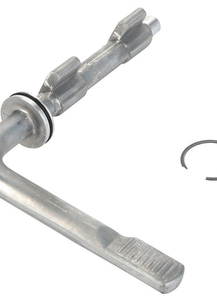 A metal locking latch bolt handle with an attached washer and a separate retaining ring on a plain background. This is the AGCO Lever Kit - Acp0564990 from AGCO. No current product description available.