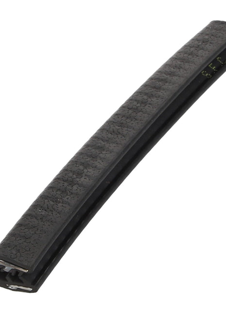 Introducing the AGCO | Gasket - Acw0433580: a black, textured rubber weatherstrip featuring an adhesive backing and a curved profile, perfect for all your sealing needs.
