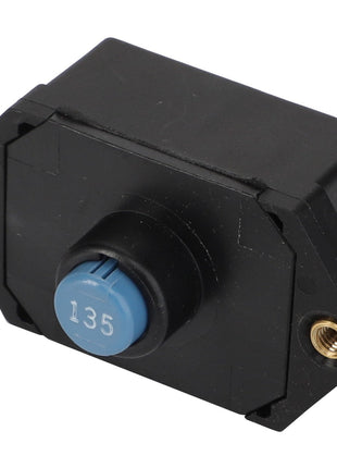 The AGCO | FUSE - ACP0534170 is a black rectangular electrical switch with a blue circular button labeled "135" at its center, flanked by two gold-colored screw holes on either side.