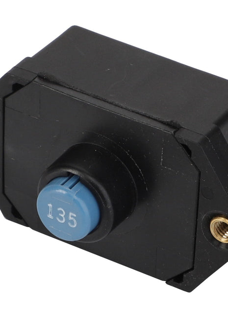 The AGCO | FUSE - ACP0534170 is a black rectangular electrical switch with a blue circular button labeled "135" at its center, flanked by two gold-colored screw holes on either side.