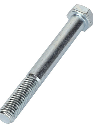 A close-up image of the AGCO HEX CAP SCREW - AL5002114, featuring a threaded shaft and hexagonal head, showcased from a slightly angled perspective against a plain white background, captures the precision and quality of this AGCO hardware.