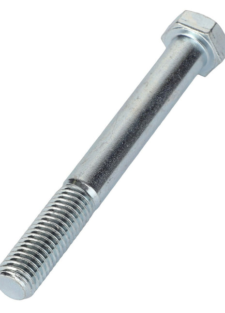 A close-up image of the AGCO HEX CAP SCREW - AL5002114, featuring a threaded shaft and hexagonal head, showcased from a slightly angled perspective against a plain white background, captures the precision and quality of this AGCO hardware.