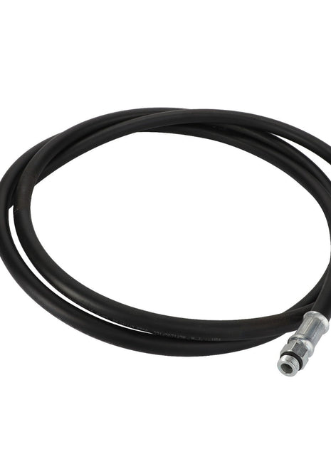 A coiled black hose with metallic connectors on both ends, sold as AGCO | Hydraulic Hose - Acp0019920 and branded by AGCO, currently marked as 'No Current Product Description Available.'