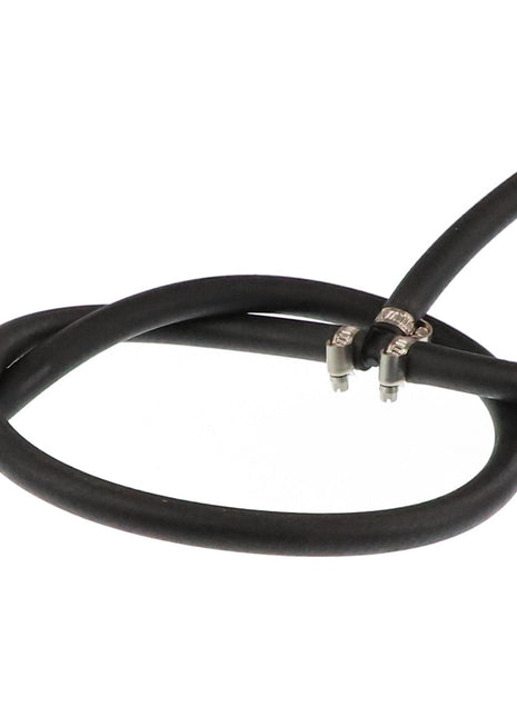 A black rubber AGCO hydraulic hose (model Acw0612120) with metal clamps attached, coiled in a loop. No current product description information is available.
