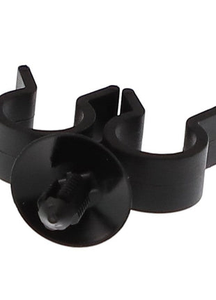 No current product description information is available for the AGCO | Clip - Acw2019960, a black plastic clip with two slots and a central screw for mounting.