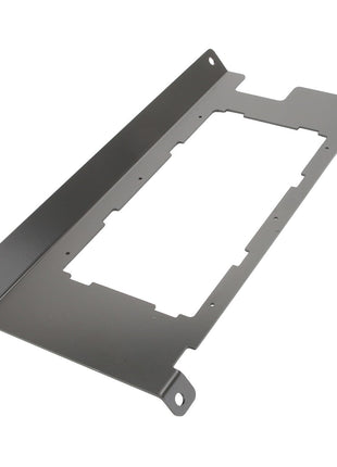 Product Description: The AGCO Bracket - Acw1979050 is a flat, rectangular metal bracket featuring a central cutout and mounting holes at each corner.